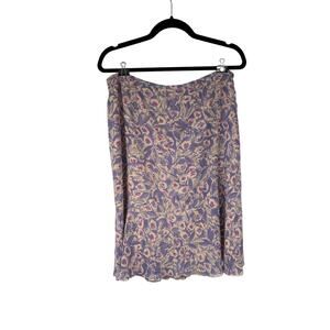 Oscar De La Renta Floral Spring Boho Skirt Lavender Purple Beige Pink 14 Womens